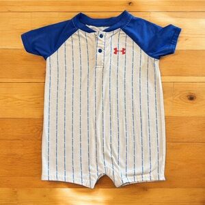Under Armour Baby Boy Onesie Romper w/ Blue Trim Athletic Baseball Theme 3/6mo